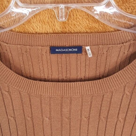 MAGASCHONI Womens Sweater XL Brown Pullover Crew Ribbed Knit Stretch - Picture 2 of 6